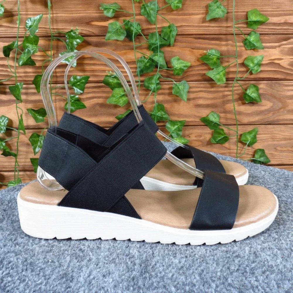 Kensie Everlee Women Wedge Sandals Sz 6.5 Casual‎ Comfort Platform Black Elastic